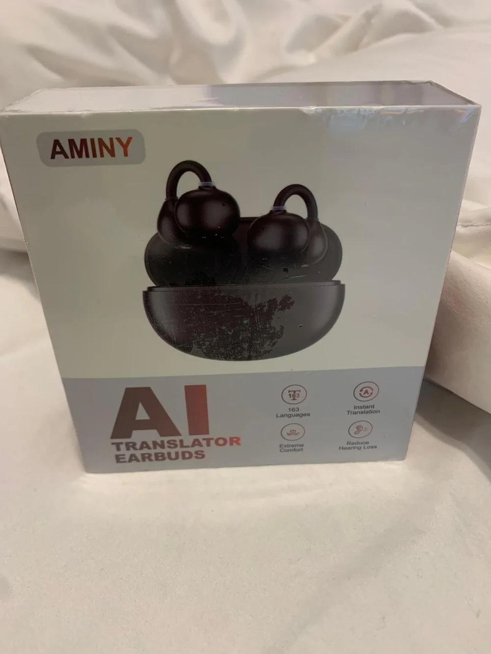 AMINY AI Translator Wireless Bluetooth Earbuds with Charging Case - Black
